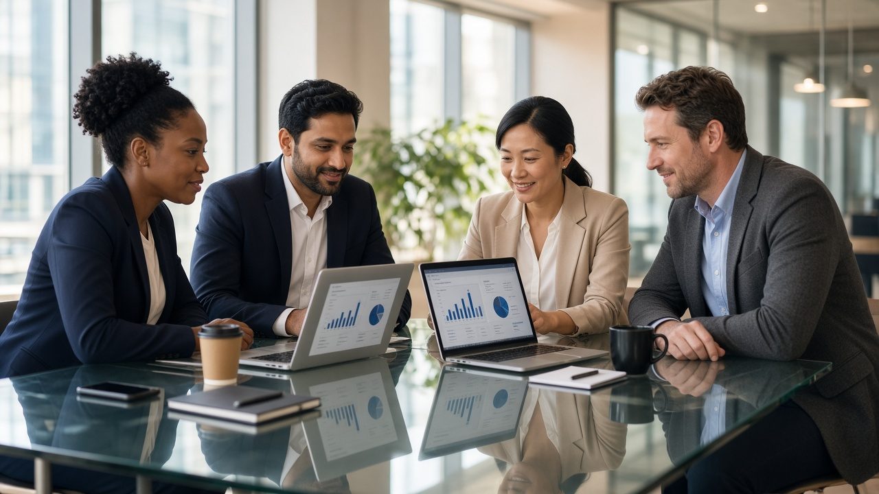 Payowire team collaborating in a modern office