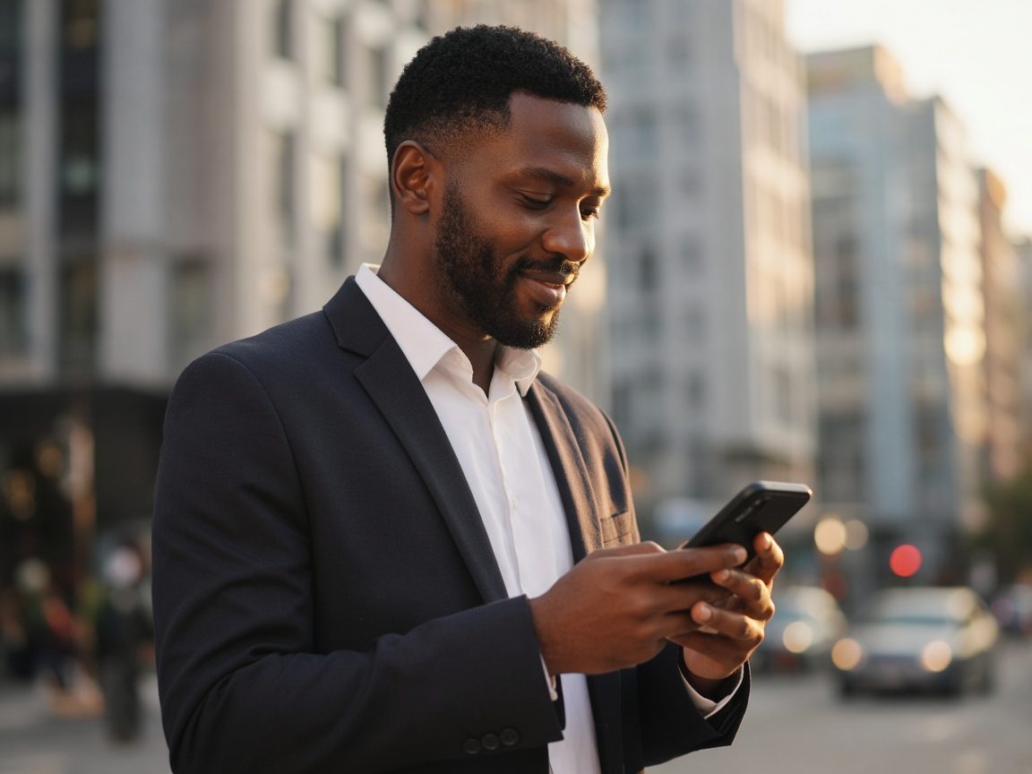 Professional sending an international payment from a smartphone